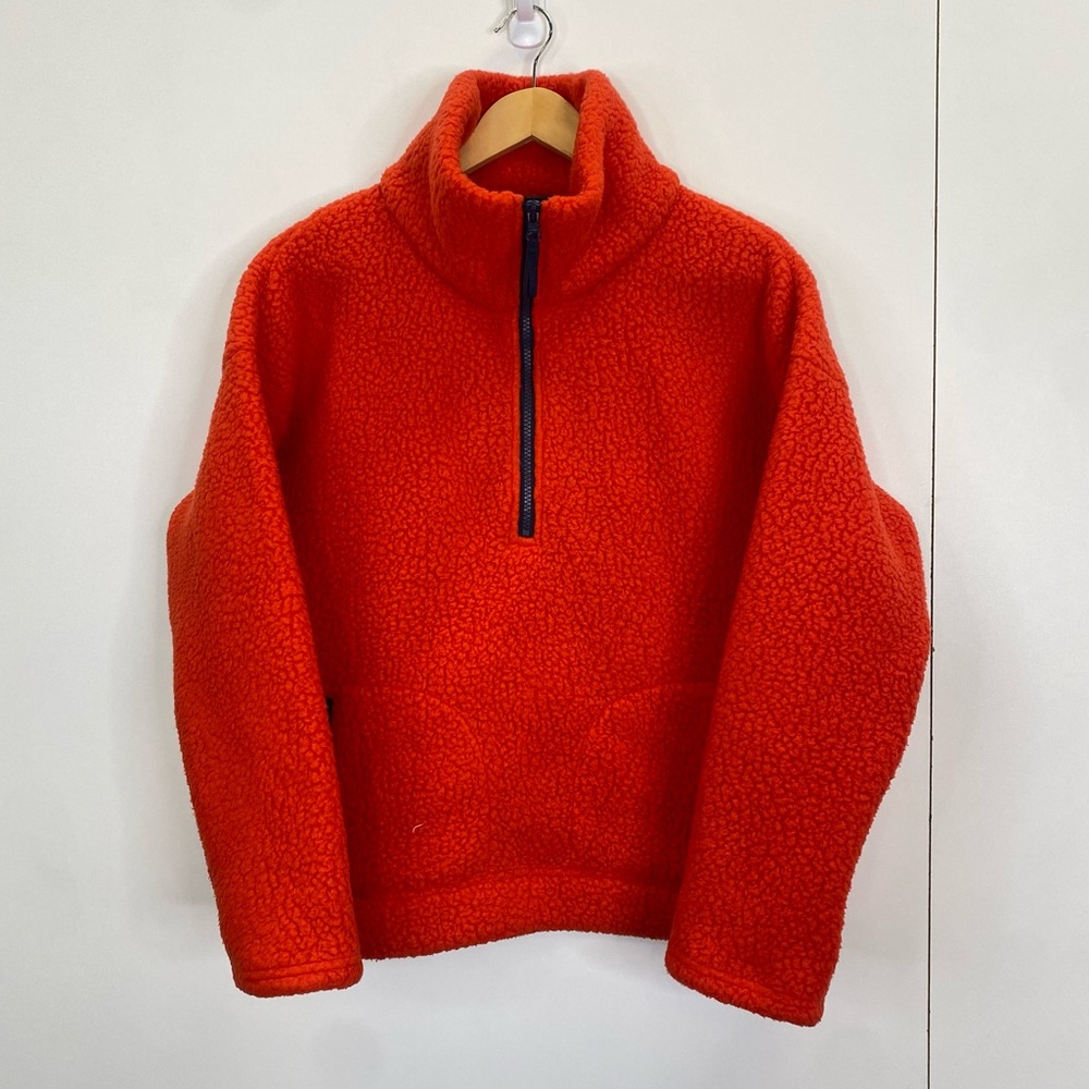 J Crew Burnt Orange Sherpa 1/4 Zip Pullover Sweater Top Size Medium